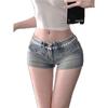 American Spicy Girl Lace Trim Denim Patchwork Low-Waist Bodycon Shorts