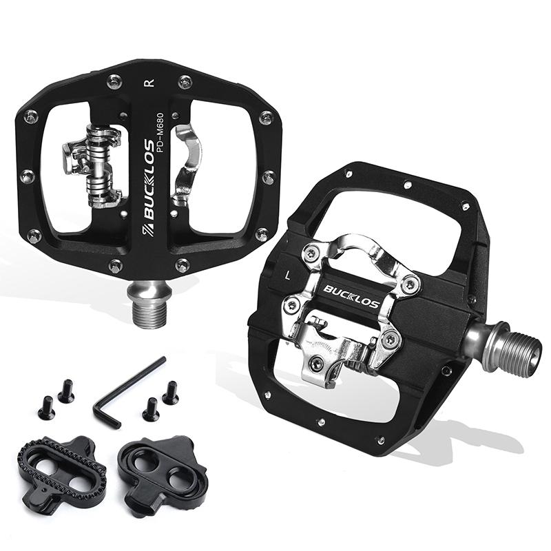 BUCKLOS Pedals MTB Bike Flat Pedal Platform Bearing Dual Function Fit SPD System Aluminum Alloy Mountain Bike Pedal Bicycle Part