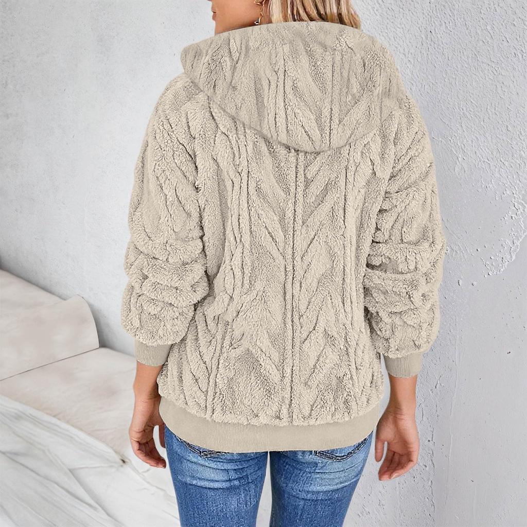 Fleece Jacket Women With Hood Fuzzy Zip Up Hoodie Oversized Soft Warm Knit Pullover Sweatshirt