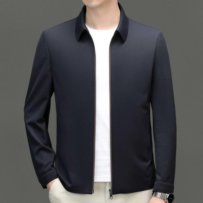High-end Jacket Men's Spring and Autumn Business Casual Lapel Executive Mulberry Silk Top Men's Middle-aged Dad Wear