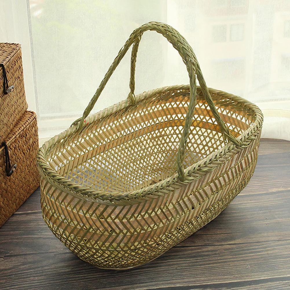 Vegetables Basket Hand Shopping Storage Baskets Garden Hod Fruit Open Bamboo Weaving