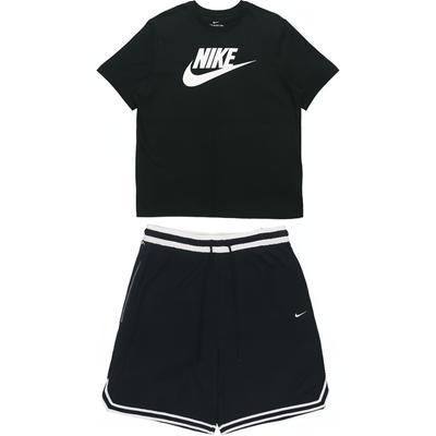 Rundhals Kurzarm Schnelltrocknendes Top und Kordelzug Mid Waist Shorts Lässiges Sportset Herren Sets Schwarz AR5005-010+DH7161-010