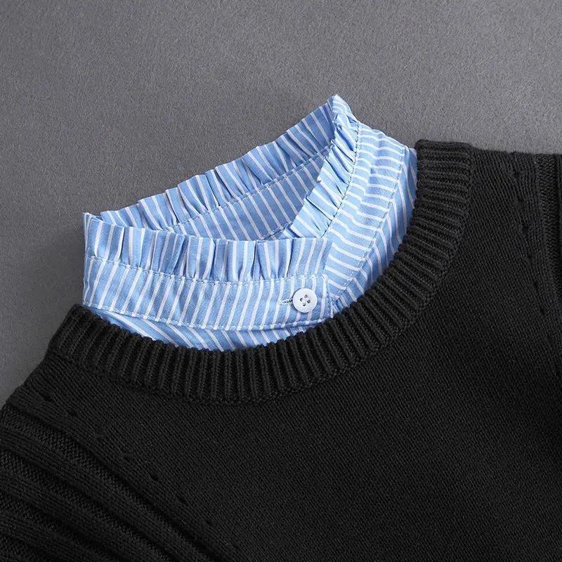 New Women White Lace Fake Collar Vintage Shirt Detachable Collar Front Tie Men Lapel Blouse Top Sweater Cotton False Collars