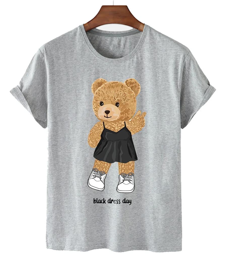 Funny Bear Print Tshirt Women Fashion Cartoon Harajuku Casual Tshirt FeUnisex Summer Short Sleeved Top Tees Unisex T Shirt