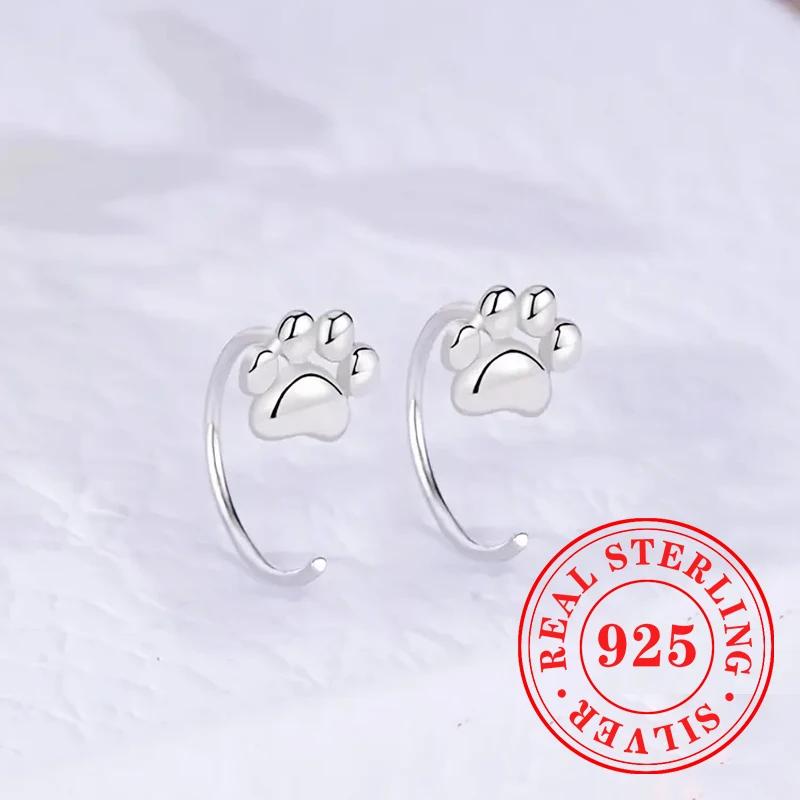 Sweet Shiny White CZ Heart Pierced Earrings for Girls  Sterling Silver Cute Pet Paw Prints Jewelry Daily Party Jewelry