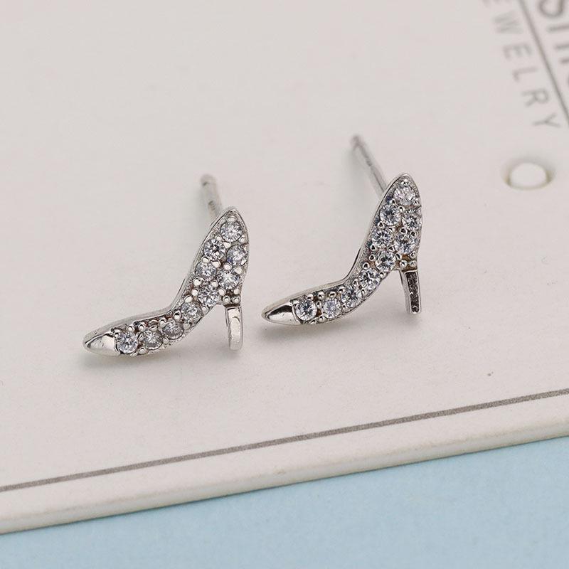 

S925 Sterling Silver Diamond High Heel Stud Earrings - Women s Light Luxury Fashion Jewelry 925 Silver