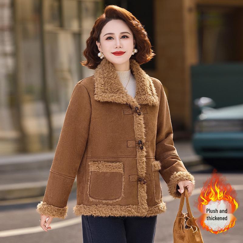 Women's Plus Velvet Warm Coat for Ages 40-60: Middle-Aged and Elderly Fashion