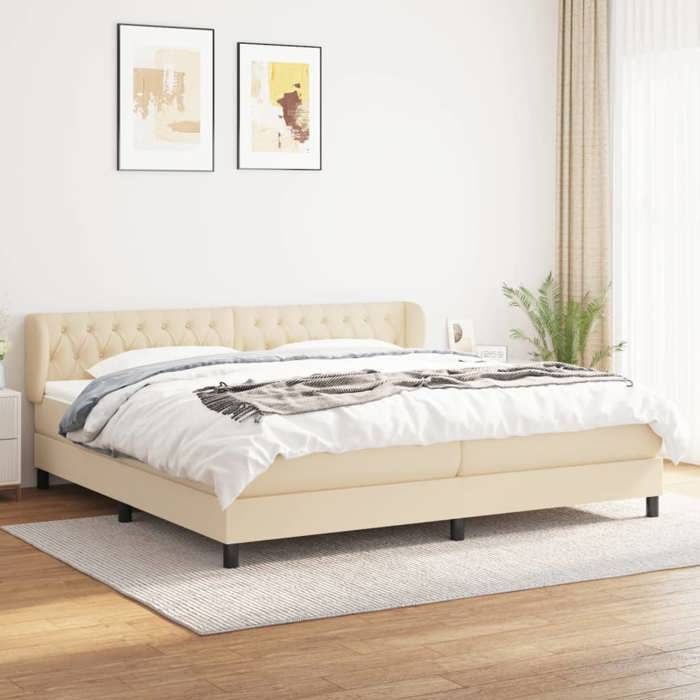 3126514 vidaXL Divan Bed with Mattress Cream 200x200 Cm Fabric