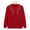 Warm Embroidered Knit Sweater for Elderly Women - Fleece-Lined Autumn/Winter Jacket for Grandmothers and Mothers
