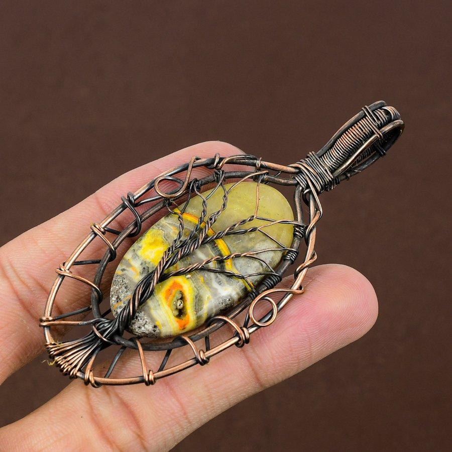 Bumblebee Jasper Handmade Copper Wire Wrap Jewelry Pendant 3.23" V5O70