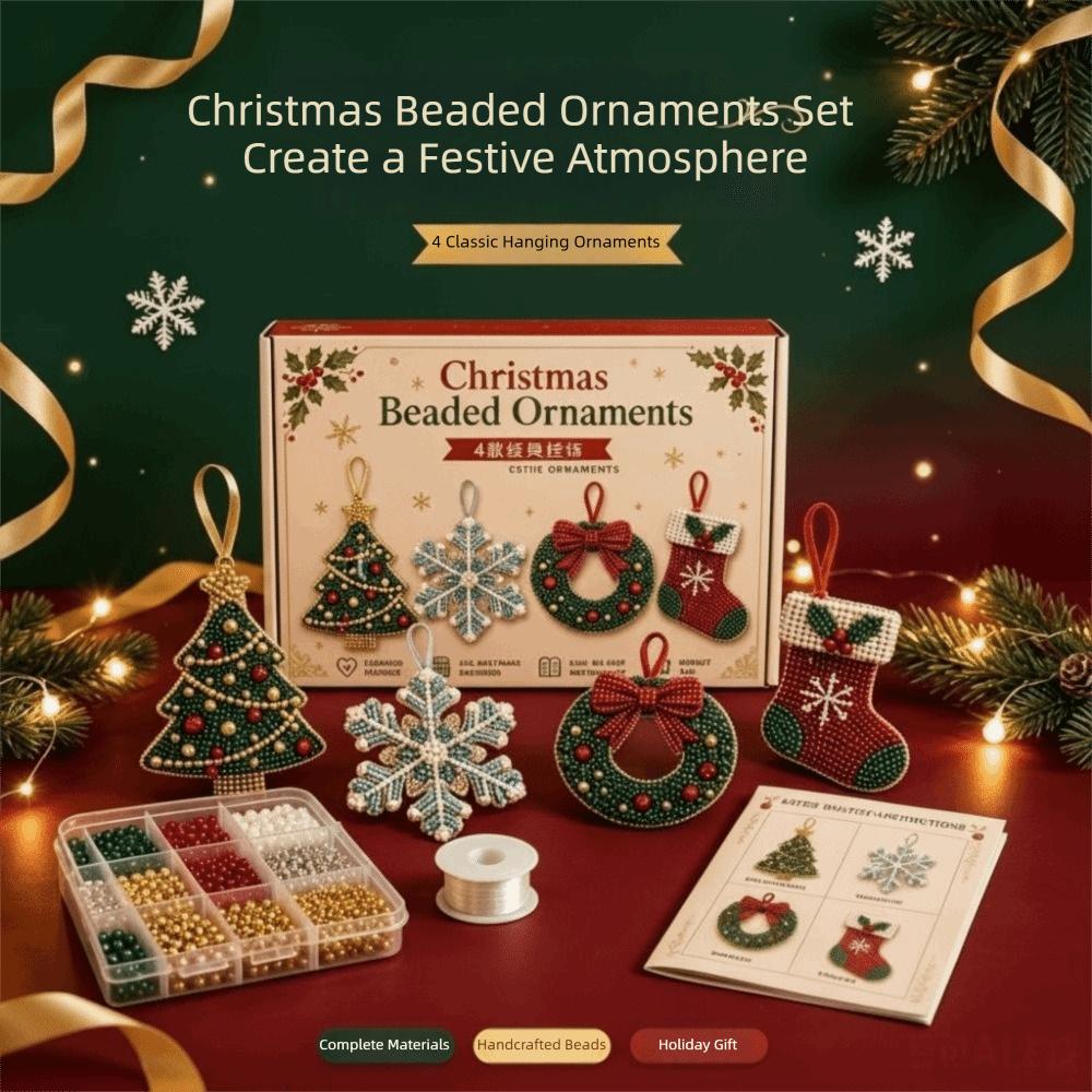 Christmas Themed Christmas Beaded Ornaments Kit 4-Piece Set Beading DIY Kit Christmas Decoration