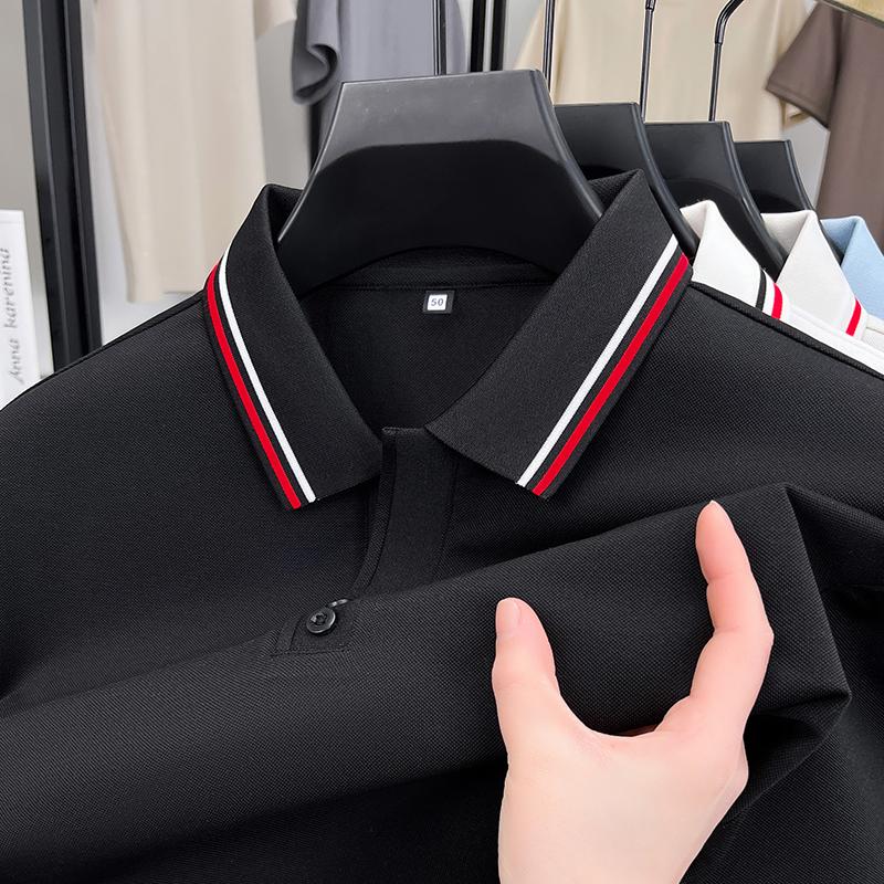Wovey Zomer Heren Poloshirt Kraag Korte Mouw T-shirt Luxe Merk Streep Ademend Zakelijke Mode Vrije Tijd Herenkleding XXXL zwart