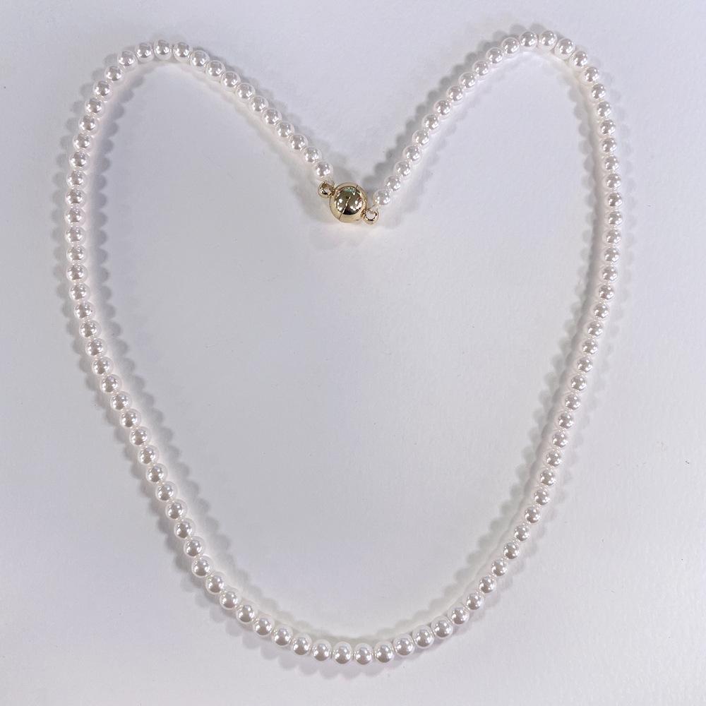 European & American Pearl Necklace with Rose Heart Pendant and Snake Chain