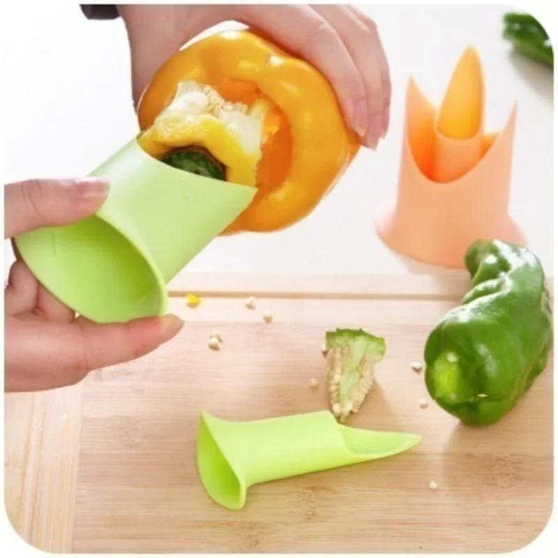New 2 Pcs/set Creative Pepper Corer Slicer Pepper Seeded Remover Device Tomato Coring Device Fruit Vegetable Cutter Random Color