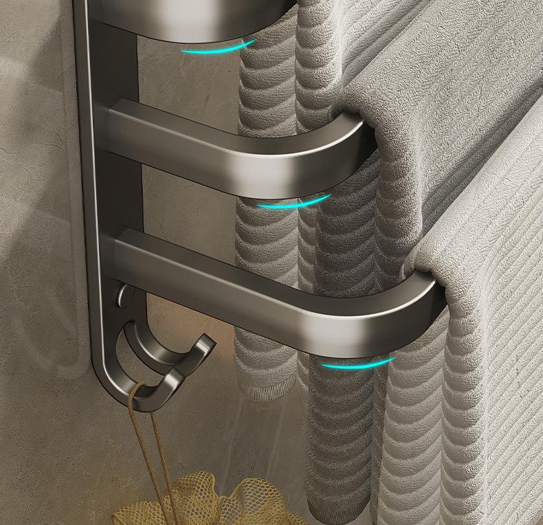 Gunmetal No-Drill Wall-Mounted Towel Rack for Bathroom Storage