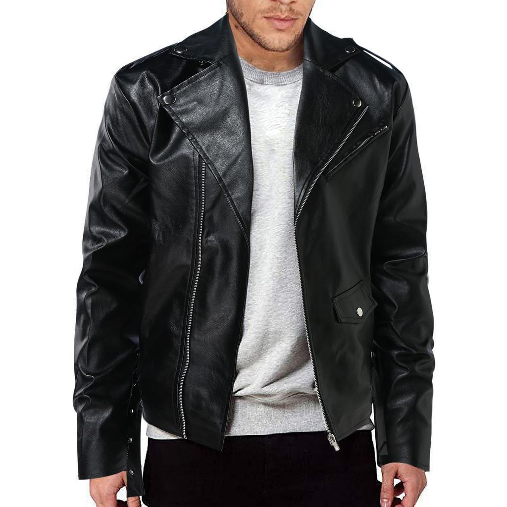 Herren PU Leder Motorrad Lederjacke mit Reißverschluss und mehreren Taschen Herbst Revers Lederjacke Lederjacke Herren
