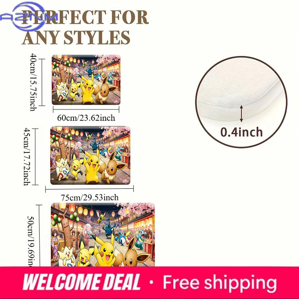 Pokemon Summer Festival Night Print Non-slip Doormat, Soft Absorbent Floor Rug for Home Decor