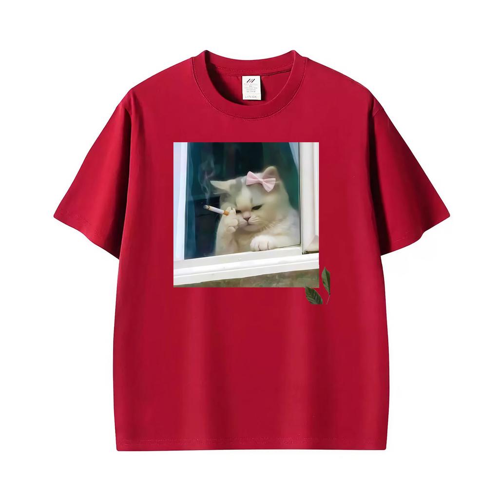Funny Ironic Stressed Cat Meme Coquette Persian Smoking Humor Tshirt Unisex Unisex Fashion Short Sleeve High Quality Cotton T Shirt