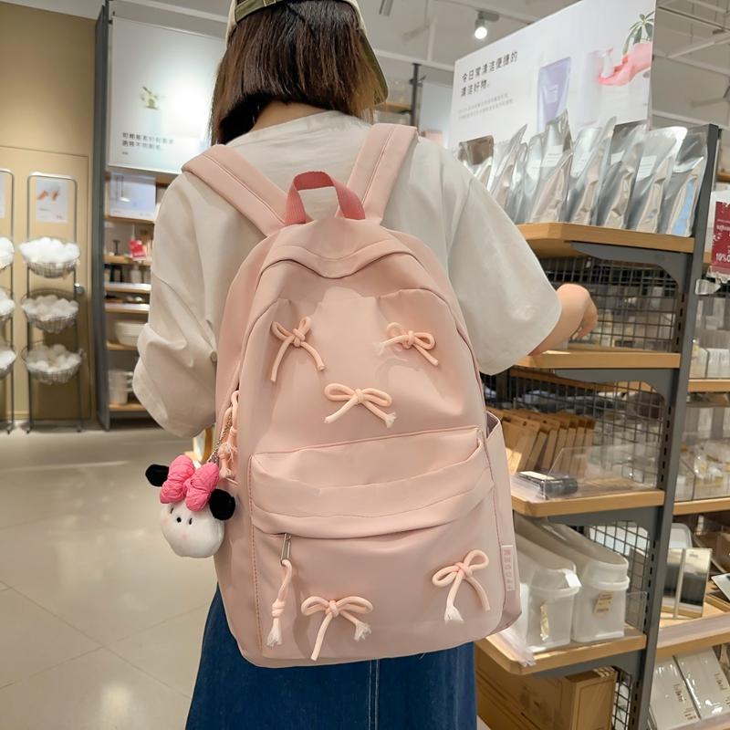 Large Capacity Student Bag Solid Color Women's Bow Backpack for Girls Computer Bag