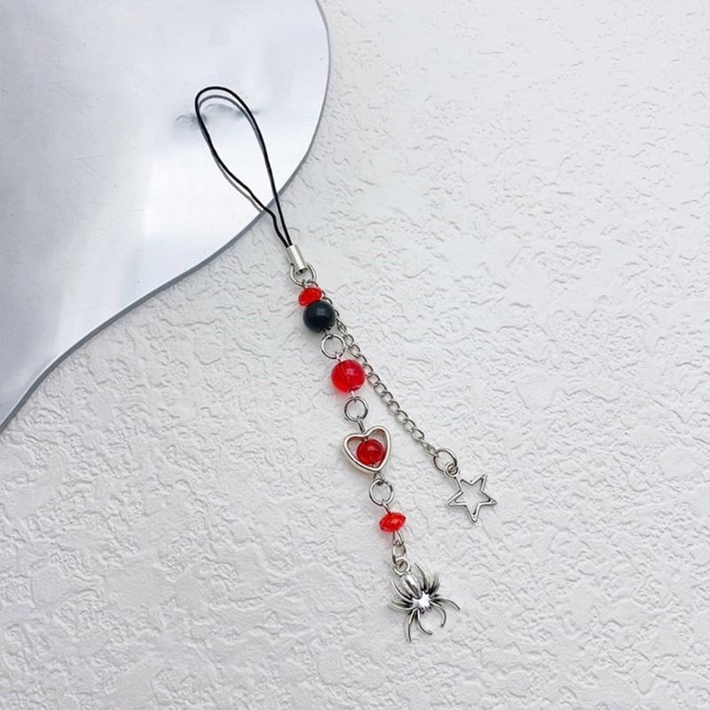 Handmade Beaded Phone Chain Halloween Spiderweb Cellphone Charm Colorful Keyring Pendant Keychain Jewelry Accessory