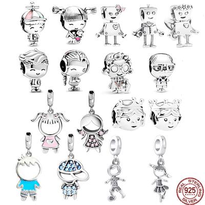 Hot Sale S925 Sterling Silver Boy- Girl-Teenager & Princess Crown Prince Dangle Charm Jewelry Beads Fit Original  Bracelet