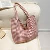 Lässiger literarischer und künstlerischer Stil Karomuster Canvas-Tasche neue große Kapazität vielseitige modische Tragetasche Schultertasche Damen