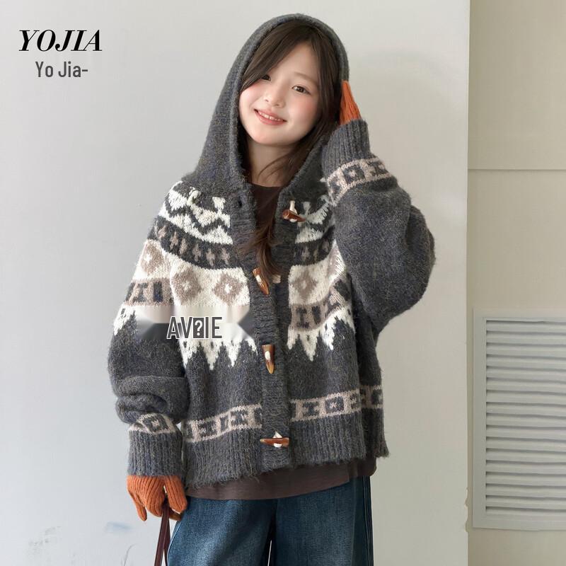 YOJIA Girls' Hooded Winter Knit Sweater