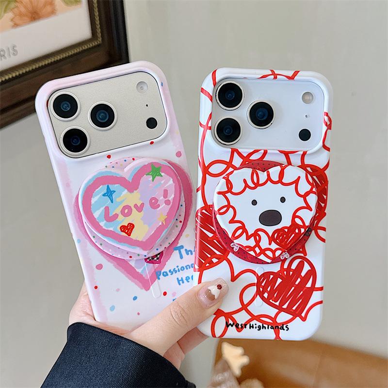 Graffiti Heart Puppy Magnetic Stand Case for iPhone 17/16 Pro Max/15 Pro