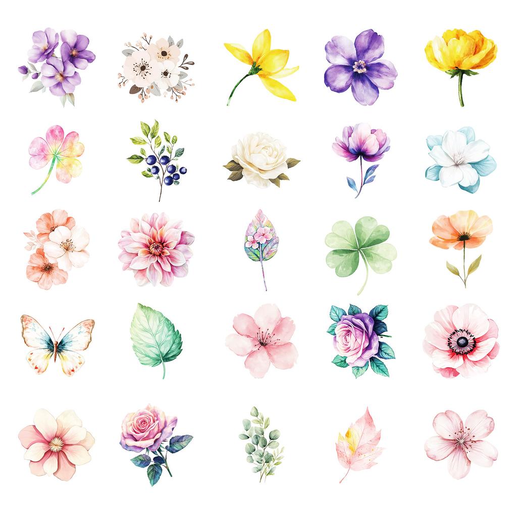 50 Watercolor Wind Flowers Mix And Match Graffiti Stickers Flowers Xiaoqing Diy Tie Rod Luggage Skateboard Stickers