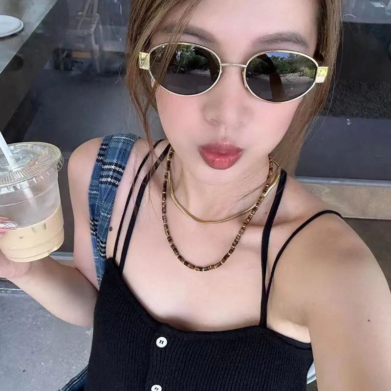 Fashion Retro Oval Sunglasses For Women Vintage Trendy Sun Glasses Women Luxury Small Metal Frame Classic Shades Eyewear  Uv400