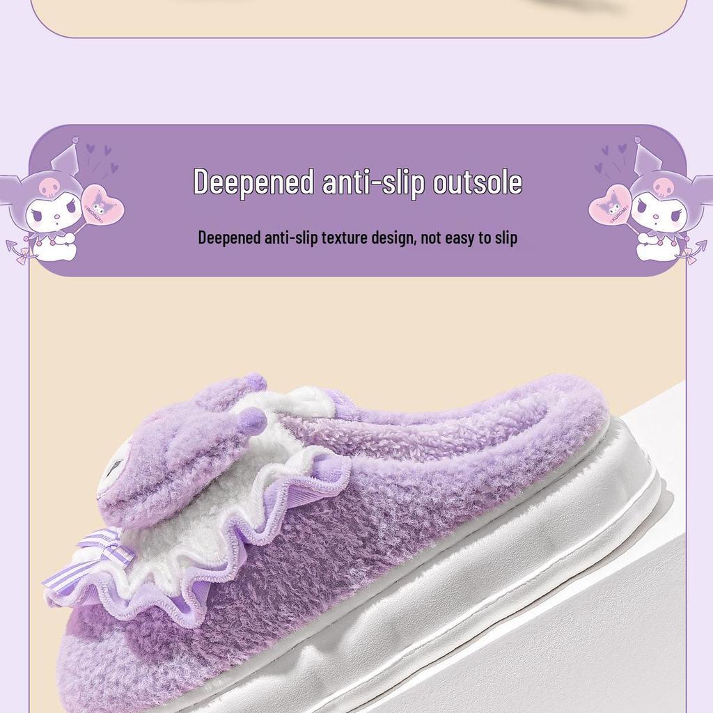Útulné dámské nadýchané plyšové pantofle Cinnamoroll - Roztomá bavlněná zimní domácí obuv pro podzim a zimu 2025.
