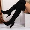 Luxury Designer Side Zipper Over The Knee Boots Sexy Pointed Toe Suede Super High Heel Riding Boots Solid Black Shoes Women