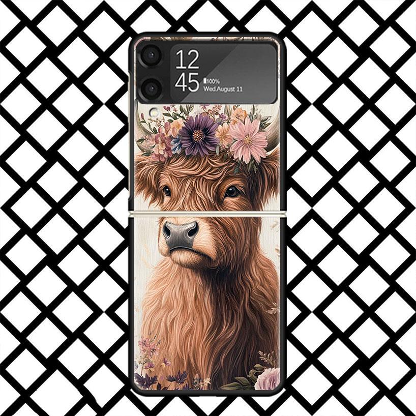 

Cute Highland Cow Phone Case For Samsung Z Flip 7 6 5 4 3 Galaxy ZFLIP7 ZFlip6 5G Flip5 Flip4 Flip3 5g Black Hard Cover Samsung Z Flip 7