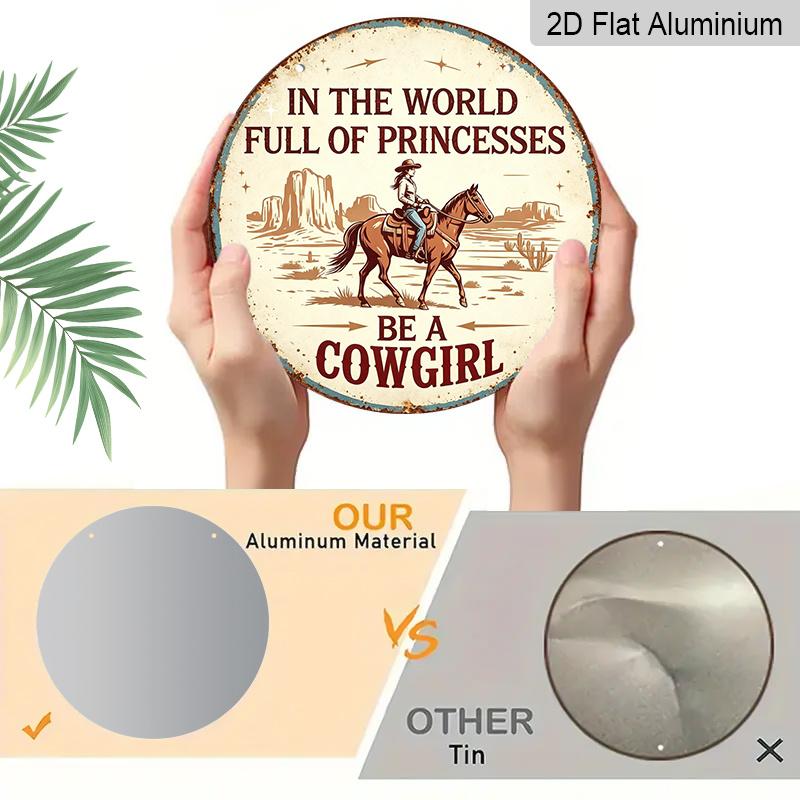 2D Flat, 1pc Western Cowgirl Aluminum Wall Decor Sign, "Embrace Your Inner Cowgirl Spirit" Quote - Retro Farmhouse Hanging Plaque, Suitable for