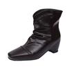 With stacked square head short boots, women's autumn fashion short tube inner height increase, thick heel square head skirt, thin boots, no