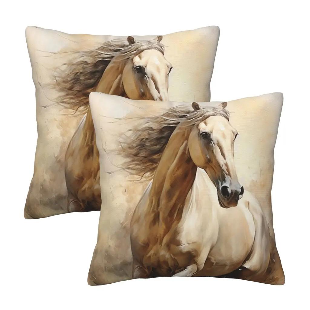 Horse Galloping In The Desert Illustration 2 Pcs Square Pillowcase Pillow Cover Cushion Decor Comfort Throw Pillow For Home