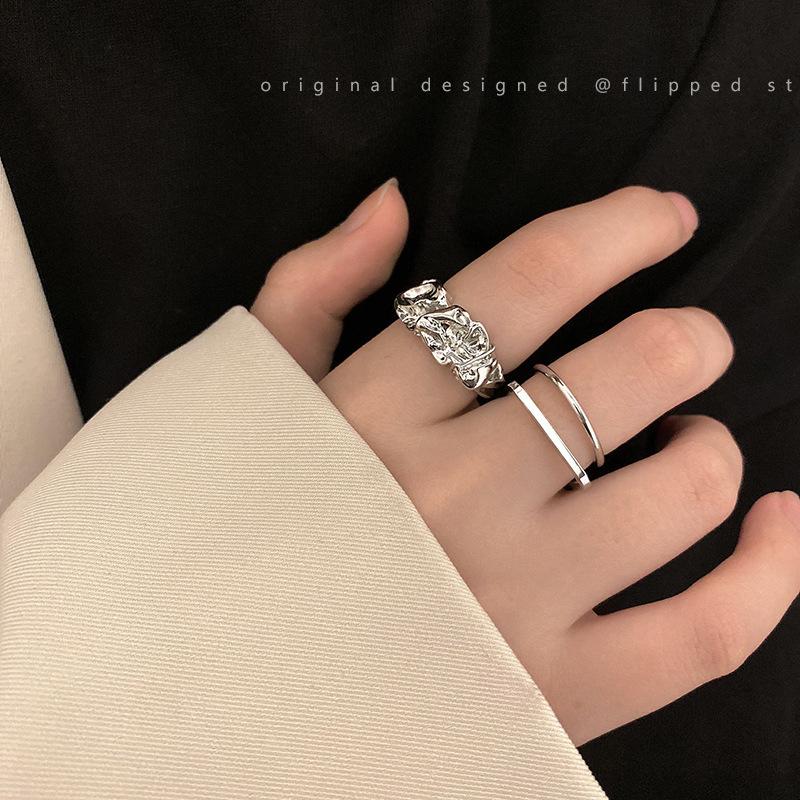 Irregular fold double joint ring two-piece set women's niche fashion personality cold wind open index finger ring