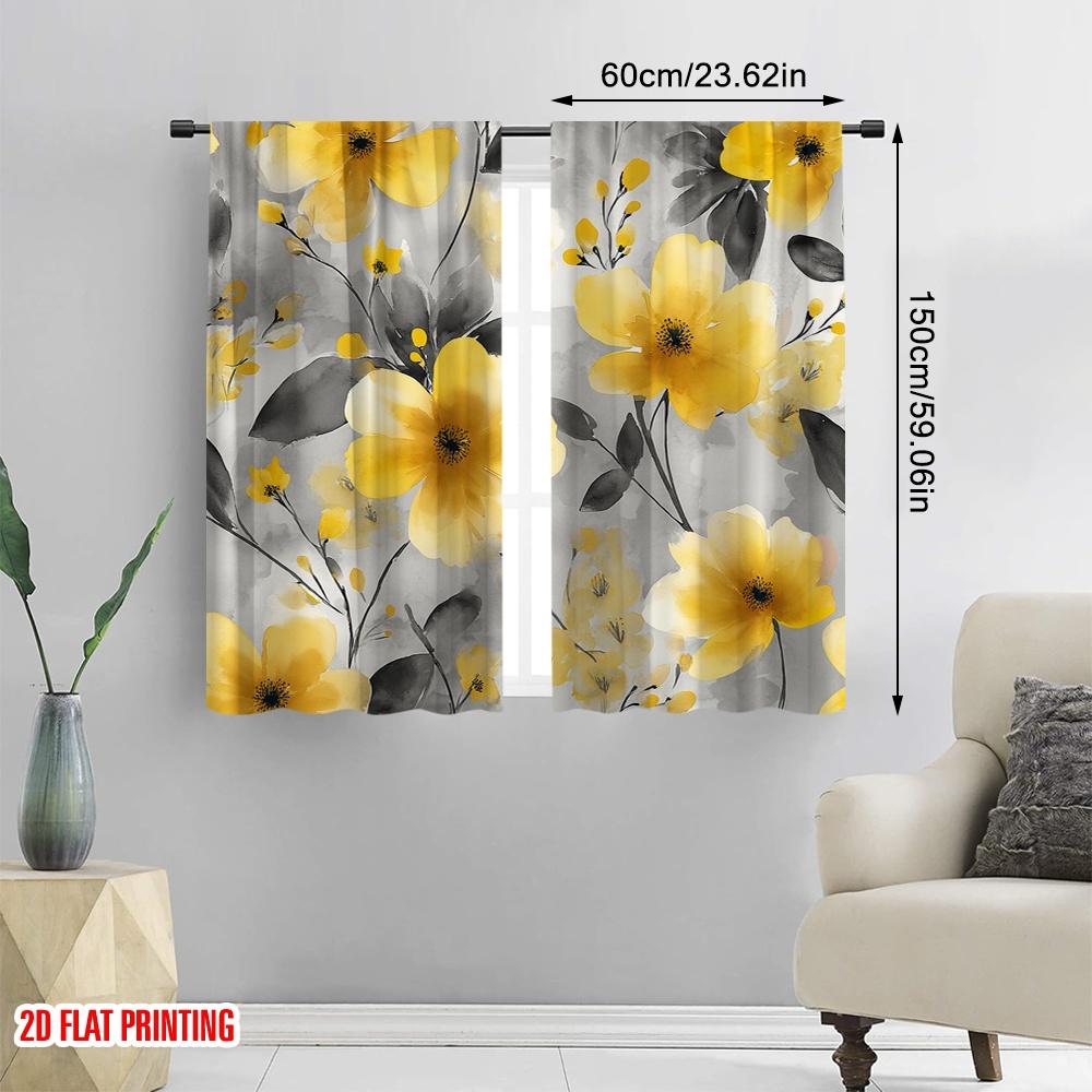 2pcs,2D Plane Printing Curtain Fabric Sunflower Whimsy Polyester Easy Install (without Rod) Decorations Outdoor Perfect for