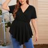 Top Casual da Donna Colorati con Scollo a V, Manica Corta Pieghettata, Taglie Forti