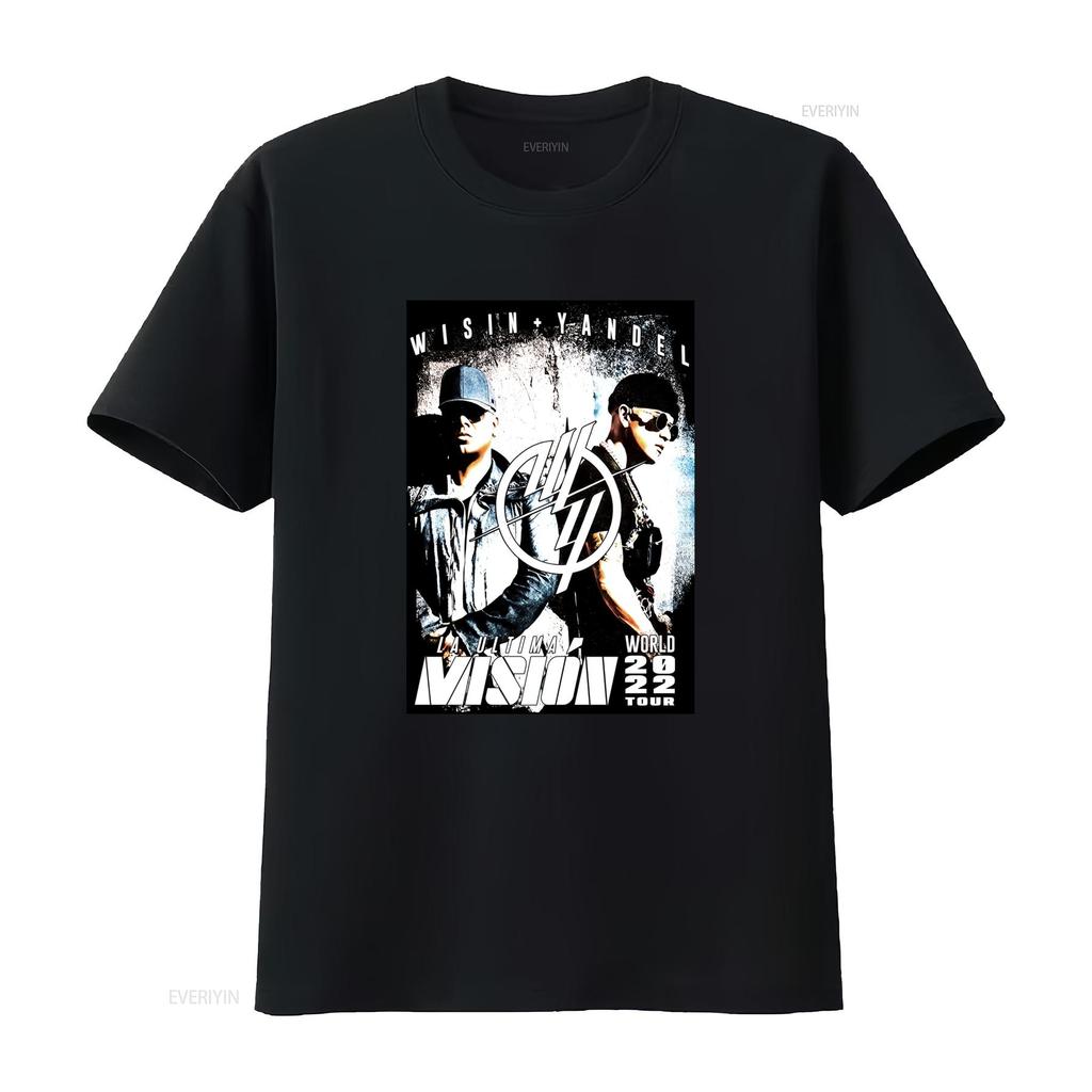 Wisin Yandel Black T Shirt Official 2022 Mision World Tour Concert Merch Print Vintage Washed Breathable Streetwear Stylish