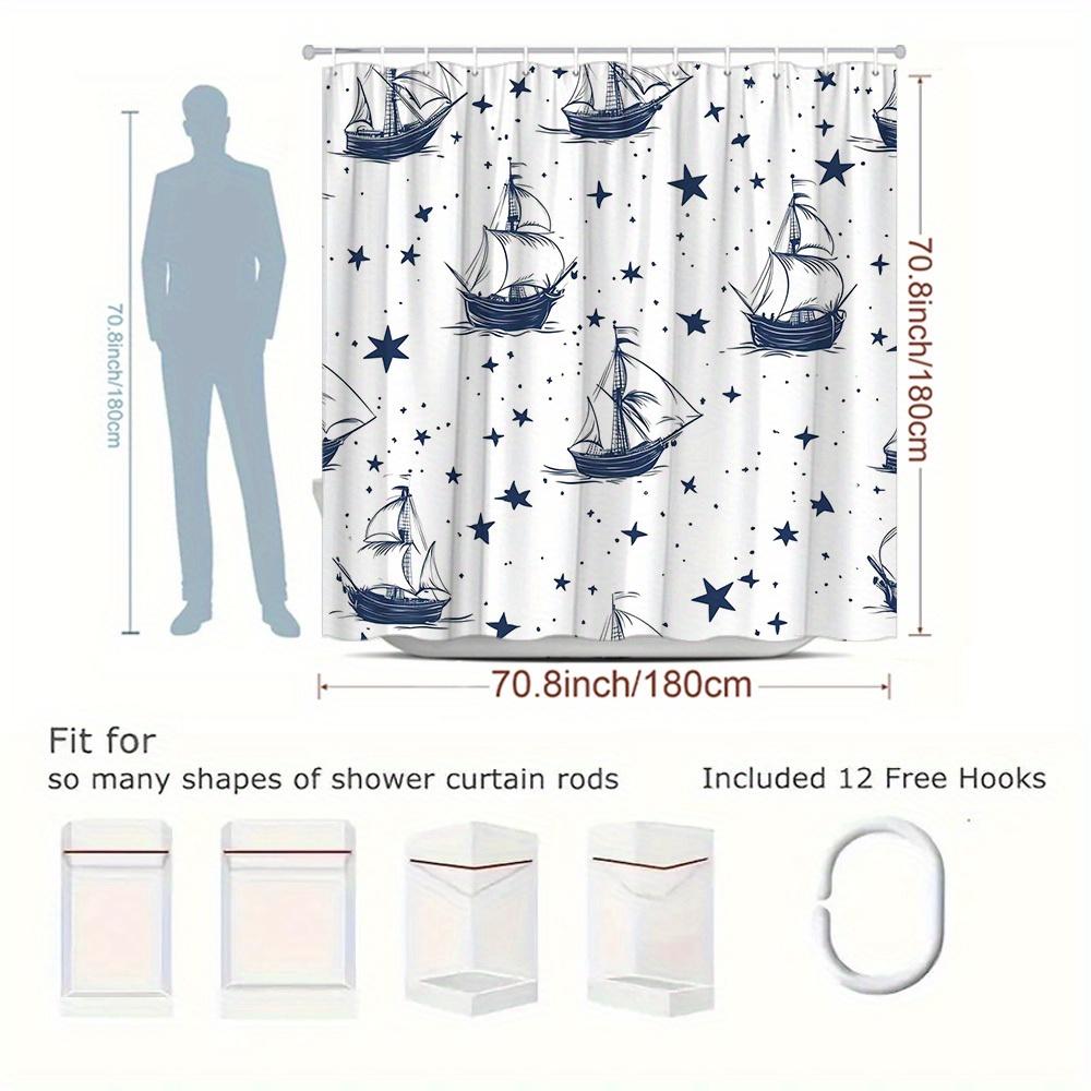 1pc Nautical Star Pattern Shower Curtain, 70. 8x70. 8 Inches, Polyester Fabric, Bathroom Decor, Includes 12 Hooks