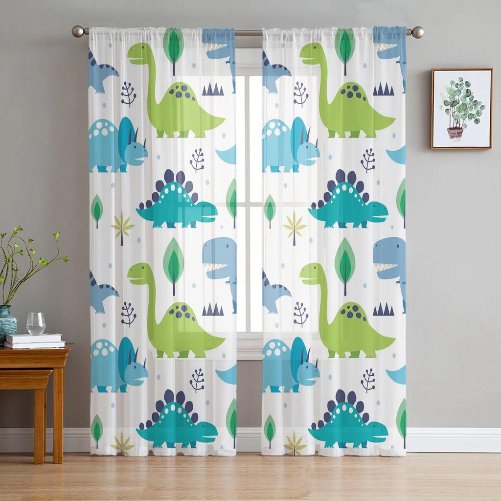 Dinosaur Jungle Curtain Window Tulle Living Room Bedroom Kitchen Chiffon Treatment Decorations Sheer For Sitting Made Of Polyester