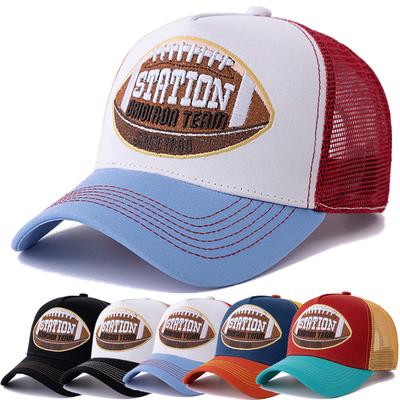 Promoção Imperdível Chapéu Trucker de Malha com Padrão de Futebol Unissex Homens Verão Boné de Beisebol Respirável Bordado Snapback Boné de Pesca