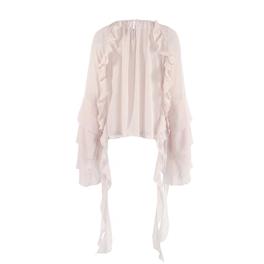 Lotus Leaf Edge Chiffon Top Women's 1116 Autumn High-end Loose Pullover Round Neck Flared Sleeve Shirt Women's Clothing