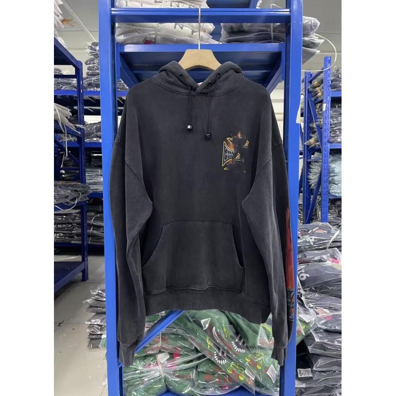 Mens Oversized Hooded Zip-Up Sweatshirt With Graphic Print Cotton Blend Fall Winter Streetwear
