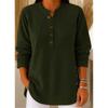 Women's Autumn Waffle Henley Shirt Long Sleeve Button Casual Loose Top