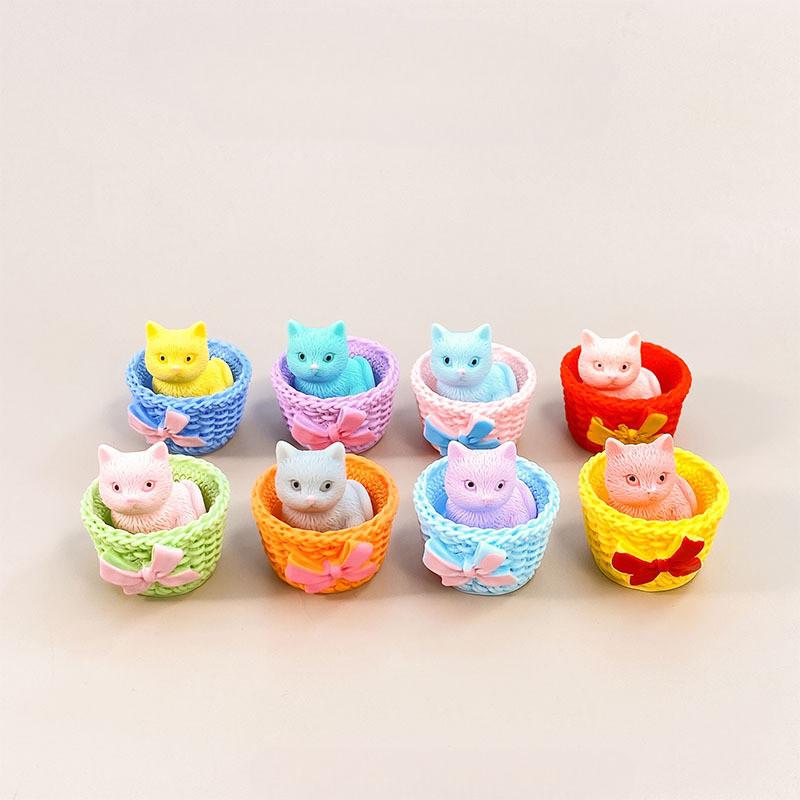 5Pcs Multicolors Basket Cat Animal Miniatures Resin Ornaments DIY Fairy Garden Decoration Moss Terrarium Micro Landscape
