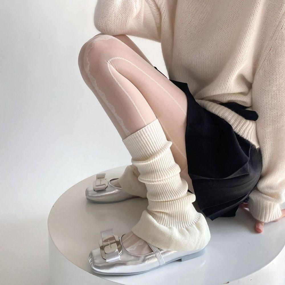 Ballet Style Knitted Foot Cover Y2K Women Leg Warmers Solid Color Lolita Boots Cover Autumn/Winter