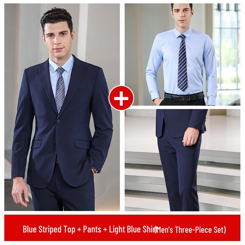 Unisex Professional Blue Suit Set for Civil Servant Interviews, Plus Size Available, Ideal for Hotel Work and Commuting.