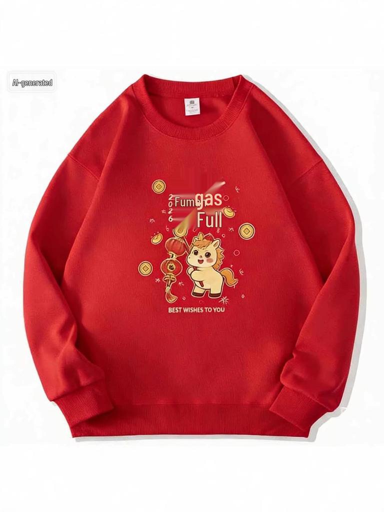 2026 Year of the Horse Red Hoodie - Festive Unisex Sweatshirt